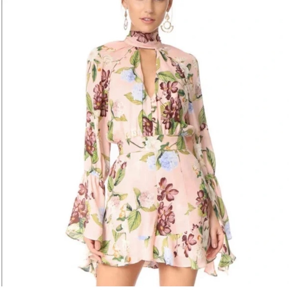 NWOT NICHOLAS Evie floral romper size 0 pink 100% silk flare sleeves - Picture 2 of 15